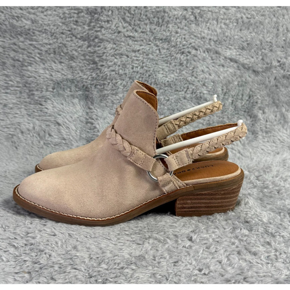 Lucky Brand Fenise Clogs Tan Coffee Suede Booties Women's Size 7.5 Backstrap - Picture 1 of 11